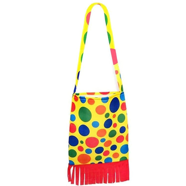 VKI Adult Clown Costume Set with Wig, Mask, Nose, Shoes & Bag – Colorful Polka‑Dot Outfit for Halloween and Carnival